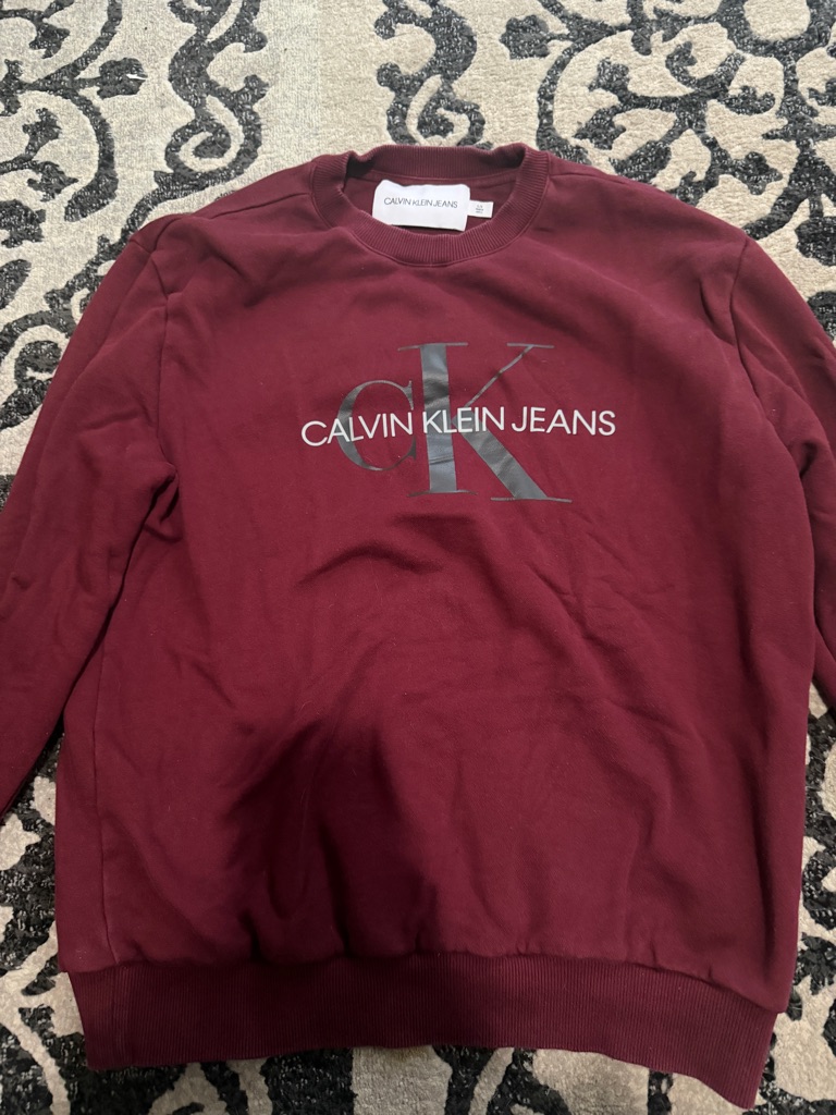 Calvin Klein Jeans Men's Crewneck Sweater In Maroon With Ck Logo
